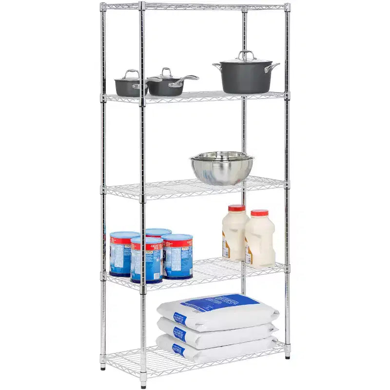 Honey-Can-Do 18" x 36" x 72" 5 Tier Organizing Shelf Chrome: Wire Shelving, Steel, 350 lb Capacity, Universal Storage