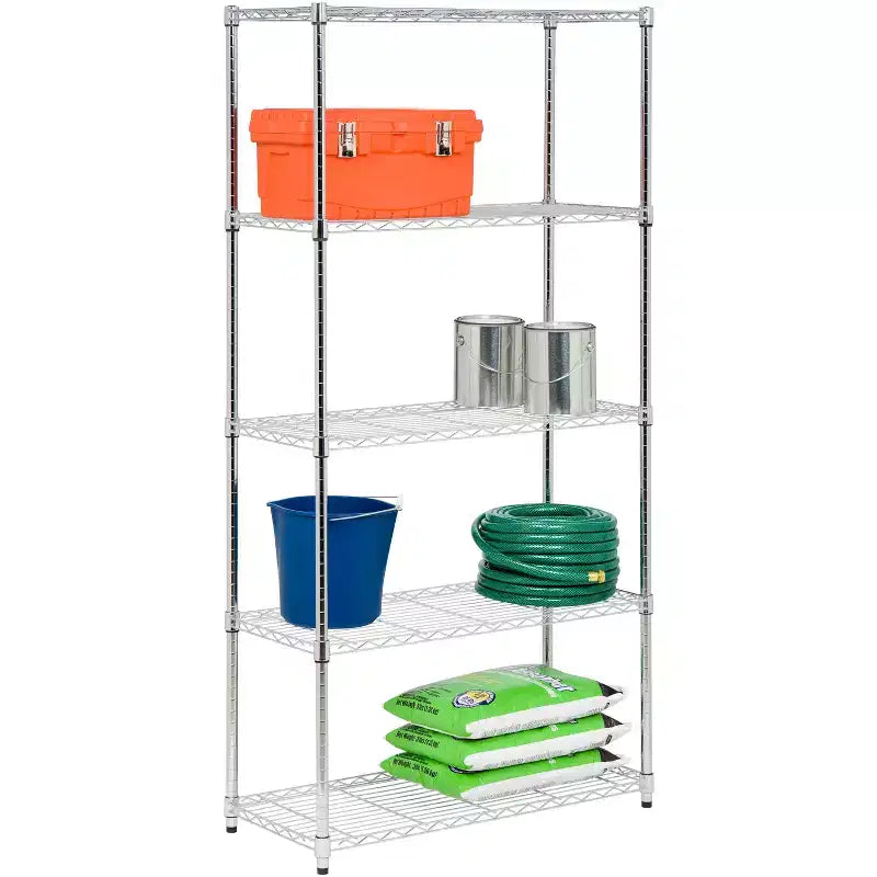 Honey-Can-Do 18" x 36" x 72" 5 Tier Organizing Shelf Chrome: Wire Shelving, Steel, 350 lb Capacity, Universal Storage