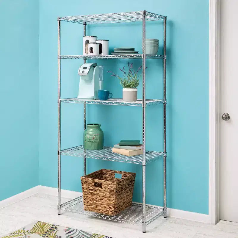 Honey-Can-Do 18" x 36" x 72" 5 Tier Organizing Shelf Chrome: Wire Shelving, Steel, 350 lb Capacity, Universal Storage