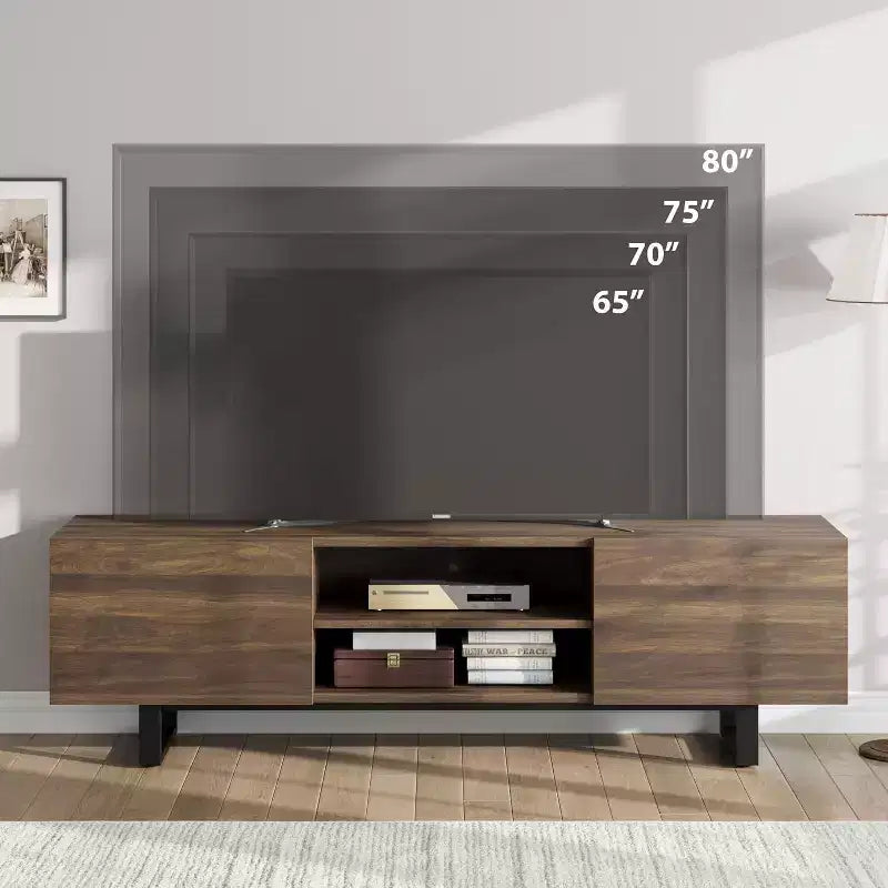 COZONY Industrial TV Stand with 2 Drawers, Natural Wood Entertainment Center with Heavy Duty Legs for Living Room