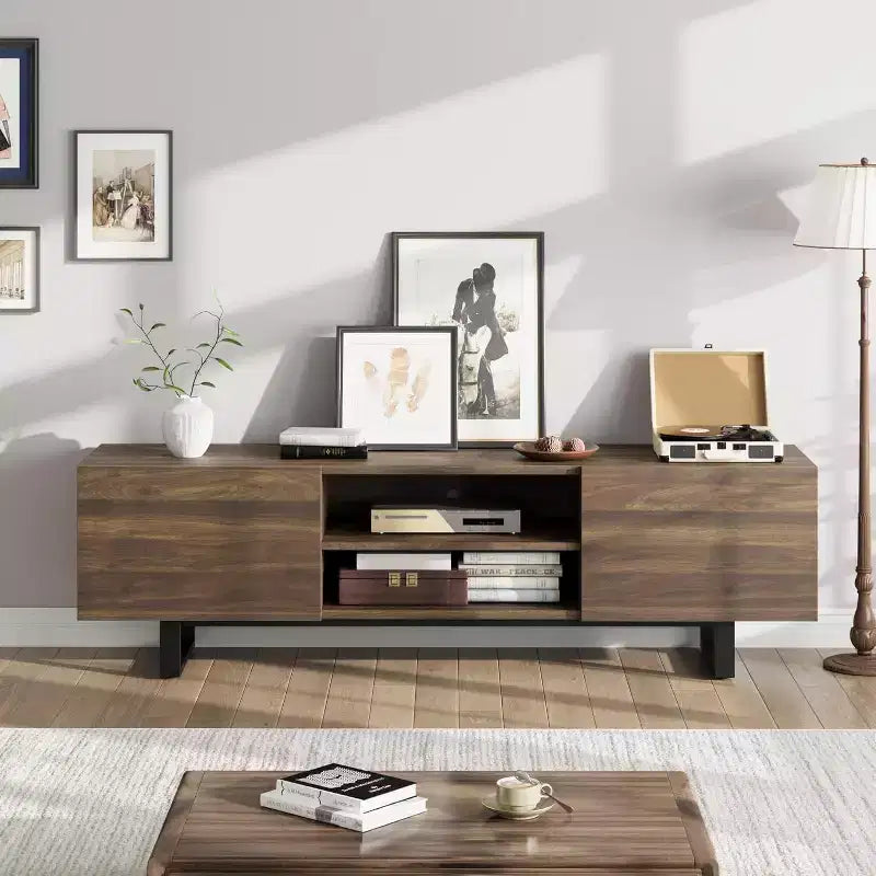 COZONY Industrial TV Stand with 2 Drawers, Natural Wood Entertainment Center with Heavy Duty Legs for Living Room