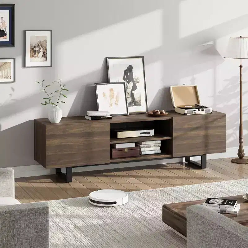 COZONY Industrial TV Stand with 2 Drawers, Natural Wood Entertainment Center with Heavy Duty Legs for Living Room