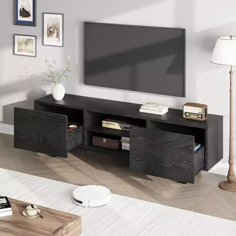 COZONY Industrial TV Stand with 2 Drawers, Natural Wood Entertainment Center with Heavy Duty Legs for Living Room