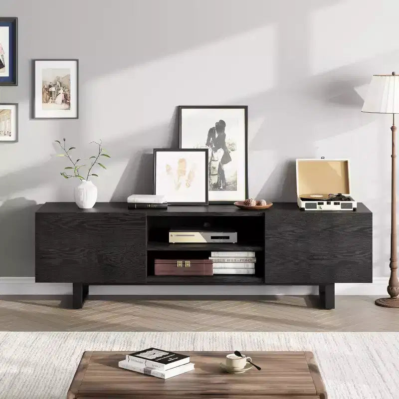 COZONY Industrial TV Stand with 2 Drawers, Natural Wood Entertainment Center with Heavy Duty Legs for Living Room