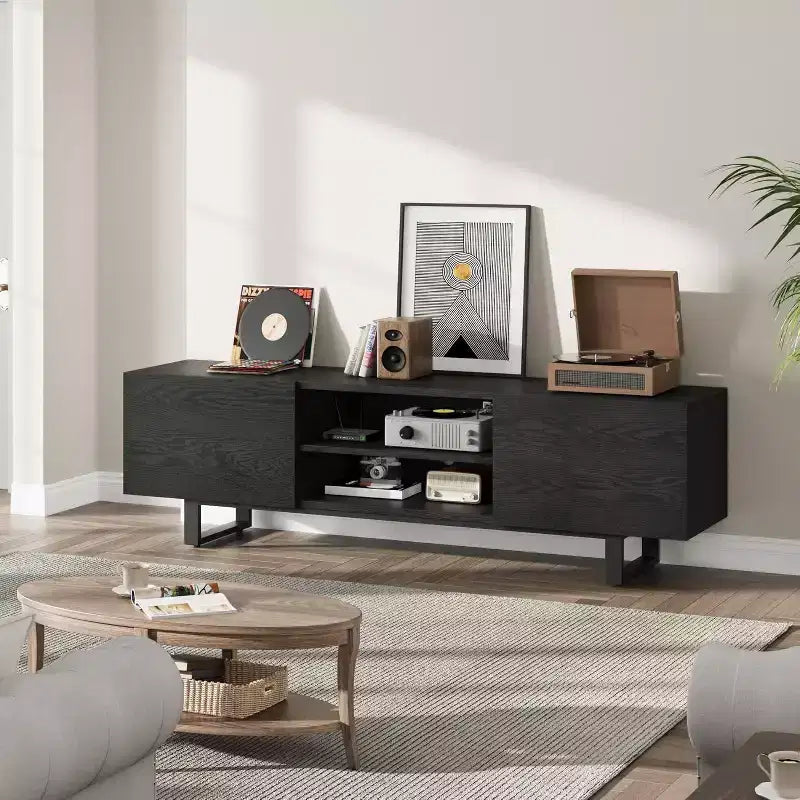 COZONY Industrial TV Stand with 2 Drawers, Natural Wood Entertainment Center with Heavy Duty Legs for Living Room
