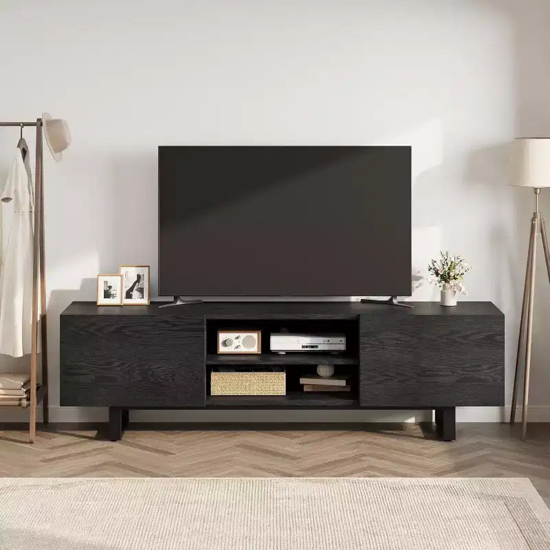 COZONY Industrial TV Stand with 2 Drawers, Natural Wood Entertainment Center with Heavy Duty Legs for Living Room