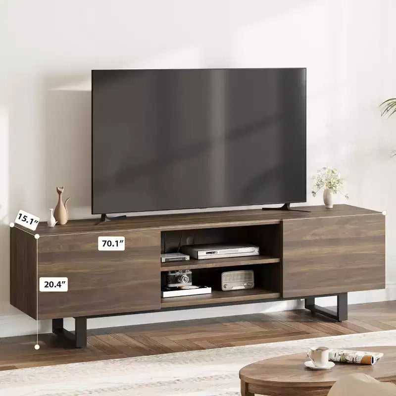 COZONY Industrial TV Stand with 2 Drawers, Natural Wood Entertainment Center with Heavy Duty Legs for Living Room