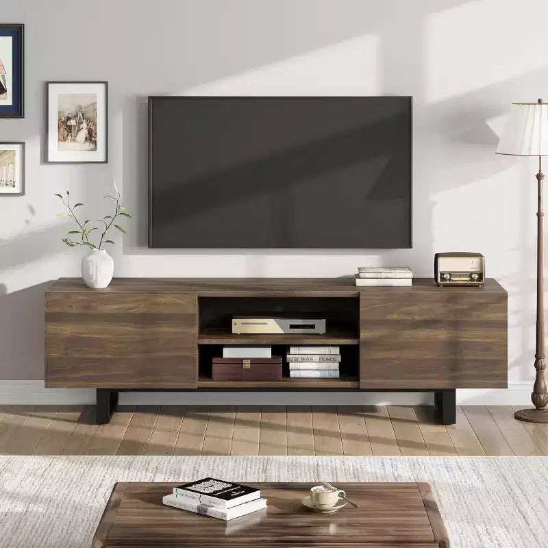 COZONY Industrial TV Stand with 2 Drawers, Natural Wood Entertainment Center with Heavy Duty Legs for Living Room