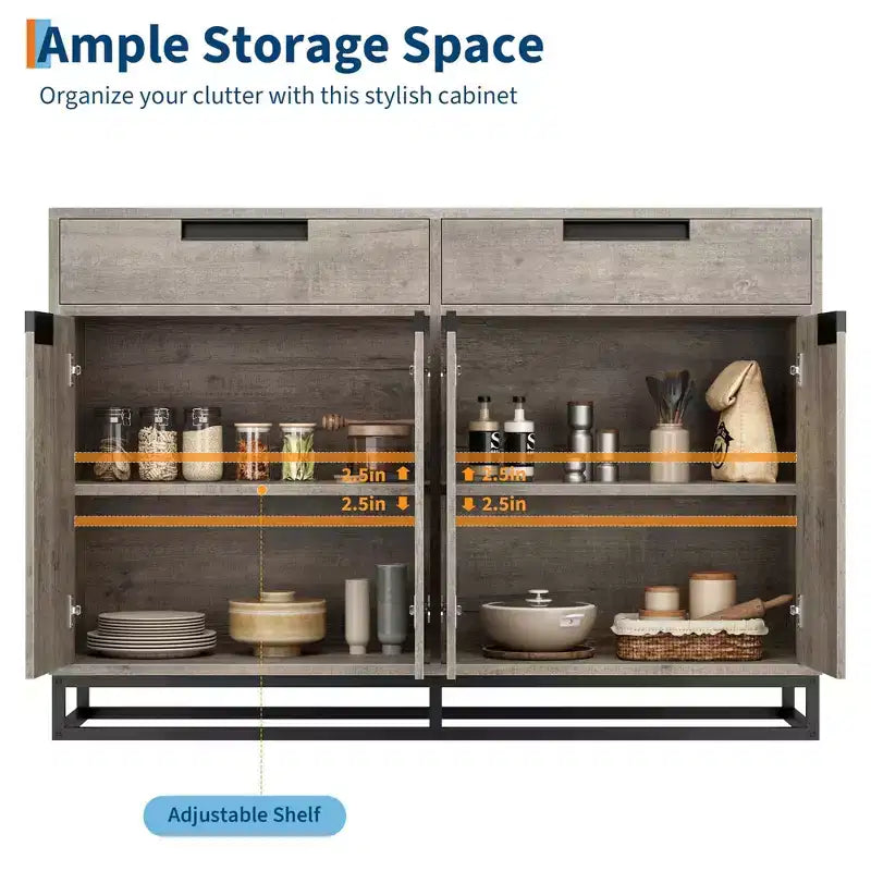 CuisinSmart 55 Large Modern Kitchen Accent Storage Cabinet with 2 Drawers&4 Doors, Coffee Bar Sideboard Buffet Cabinet for Dining Room