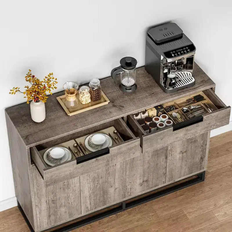 CuisinSmart 55 Large Modern Kitchen Accent Storage Cabinet with 2 Drawers&4 Doors, Coffee Bar Sideboard Buffet Cabinet for Dining Room