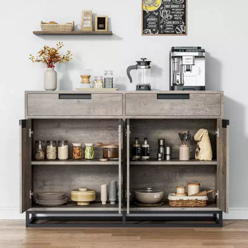 CuisinSmart 55 Large Modern Kitchen Accent Storage Cabinet with 2 Drawers&4 Doors, Coffee Bar Sideboard Buffet Cabinet for Dining Room