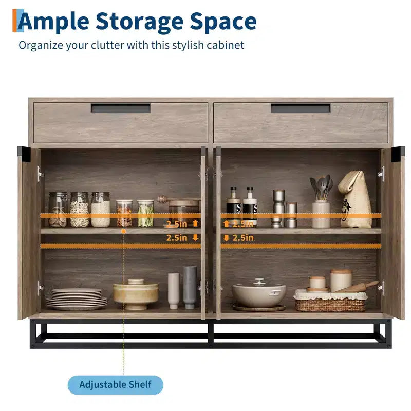 CuisinSmart 55 Large Modern Kitchen Accent Storage Cabinet with 2 Drawers&4 Doors, Coffee Bar Sideboard Buffet Cabinet for Dining Room
