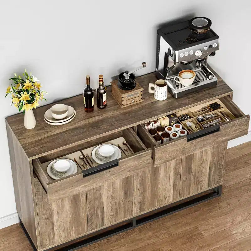 CuisinSmart 55 Large Modern Kitchen Accent Storage Cabinet with 2 Drawers&4 Doors, Coffee Bar Sideboard Buffet Cabinet for Dining Room