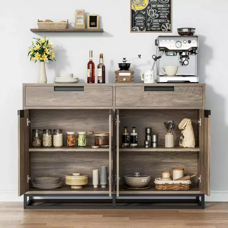 CuisinSmart 55 Large Modern Kitchen Accent Storage Cabinet with 2 Drawers&4 Doors, Coffee Bar Sideboard Buffet Cabinet for Dining Room