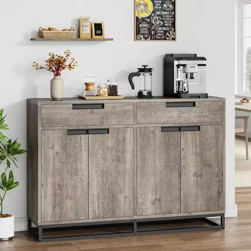CuisinSmart 55 Large Modern Kitchen Accent Storage Cabinet with 2 Drawers&4 Doors, Coffee Bar Sideboard Buffet Cabinet for Dining Room