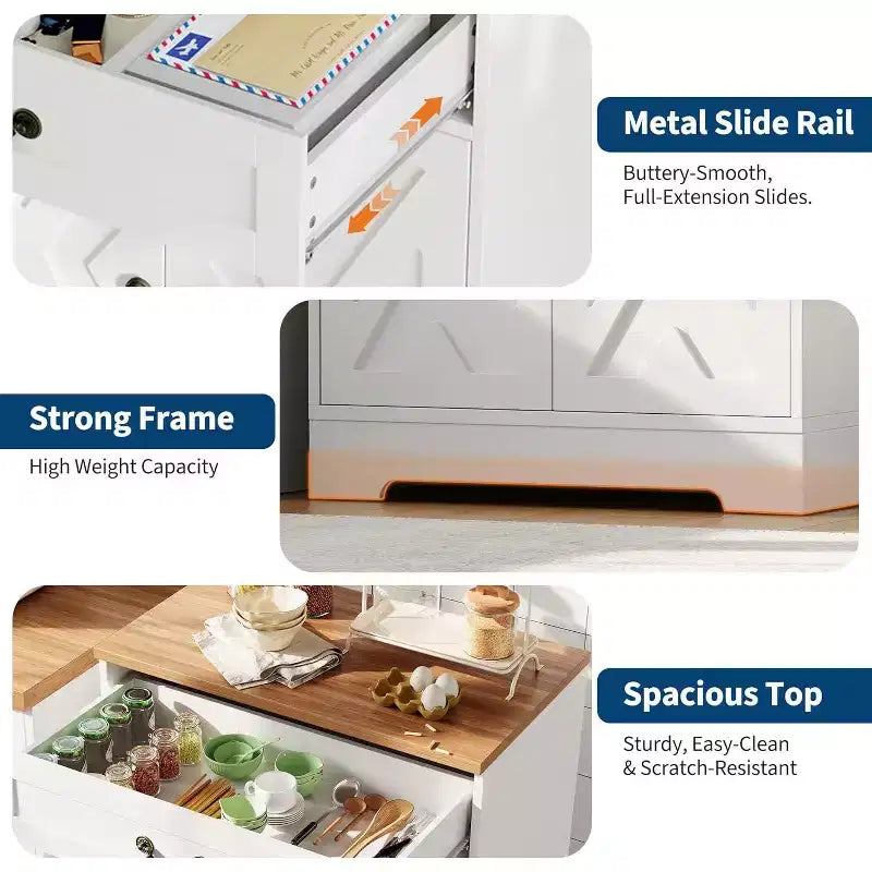 CuisinSmart Farmhouse Coffee Bar Cabinet with 2 Doors & Drawer, Adjustable Shelf Kitchen Storage Buffet Sideboard, 150LB Capacity, for Dining Room