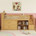 Whisen Twin Size Loft Bed with LED, Bookshelf, Stairs, Storage Drawers and Shelves, Solid Wood Sturdy Frame