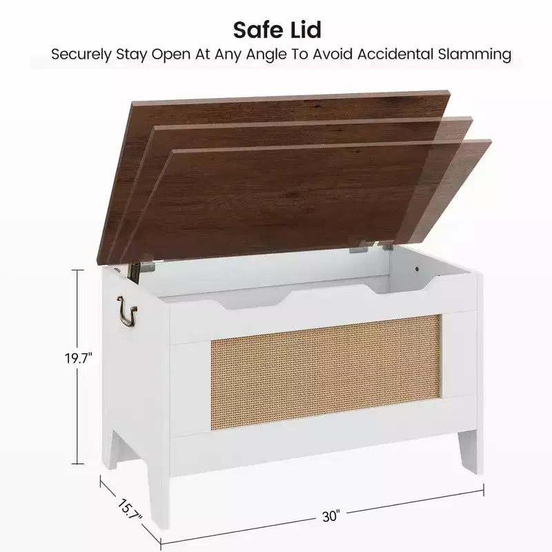 Storage Chest,Rattan Toy Chest,30 Wooden Storage Bench with Safety Hinge,Blanket Chest