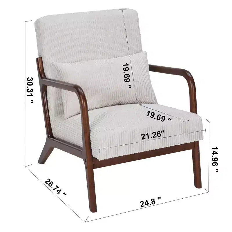 Homy Casa Mid-Century Modern Accent Chair with Pillow and Solid Wood Frame, Upholstered Armchair for Living Room, Bedroom or Reading Corner