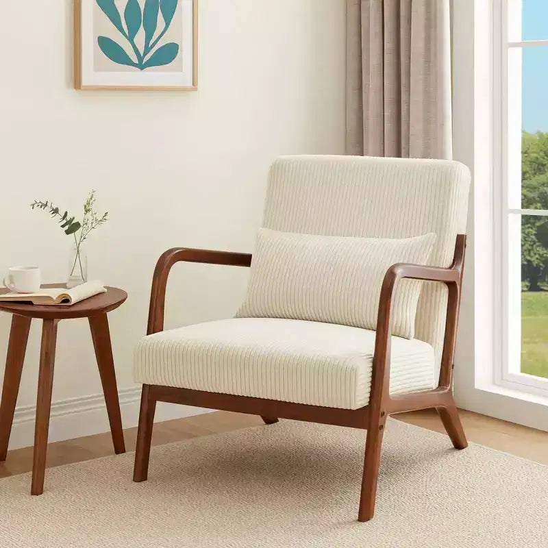 Homy Casa Mid-Century Modern Accent Chair with Pillow and Solid Wood Frame, Upholstered Armchair for Living Room, Bedroom or Reading Corner