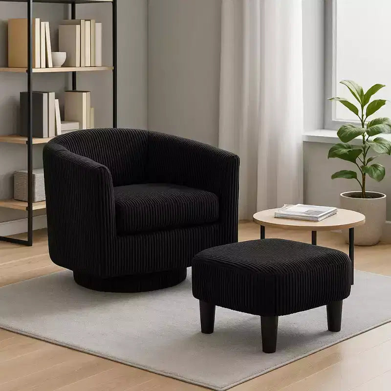 Homy Casa Modern Swivel Barrel Chair and Ottoman Set Cozy Lounge Seating