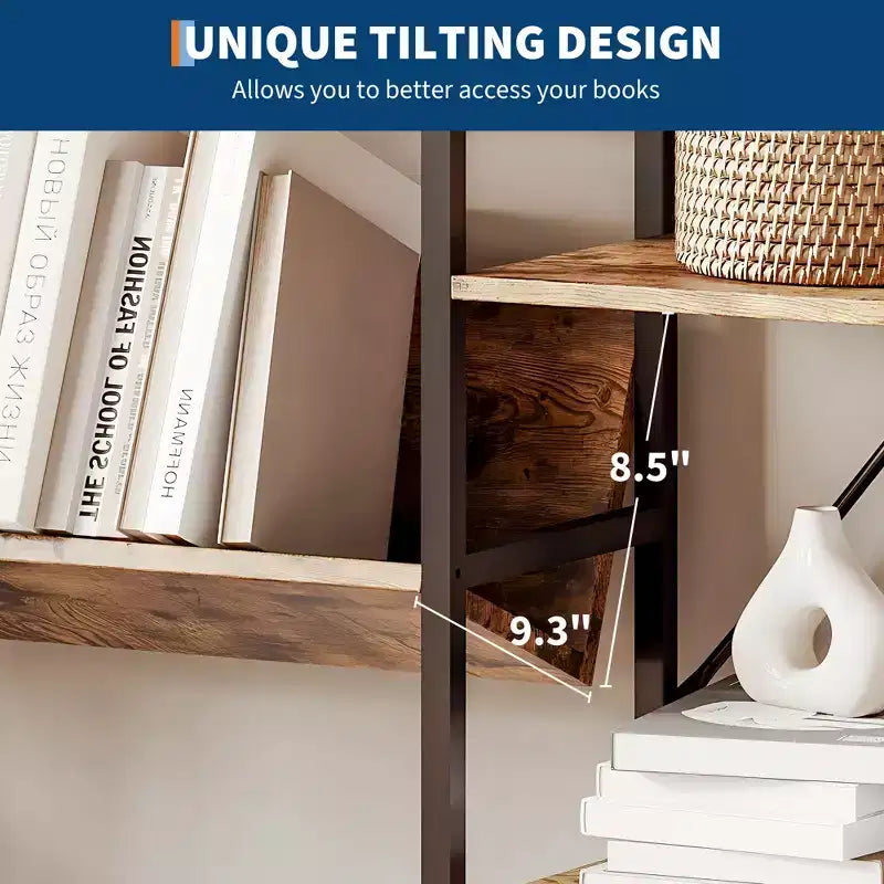 Industrial Bookcase,Triple Wide 4 Tiers Industrial Bookshelf with 11 Open Display Shelves,Open Record Player Shelves with Metal Frame for Living Room