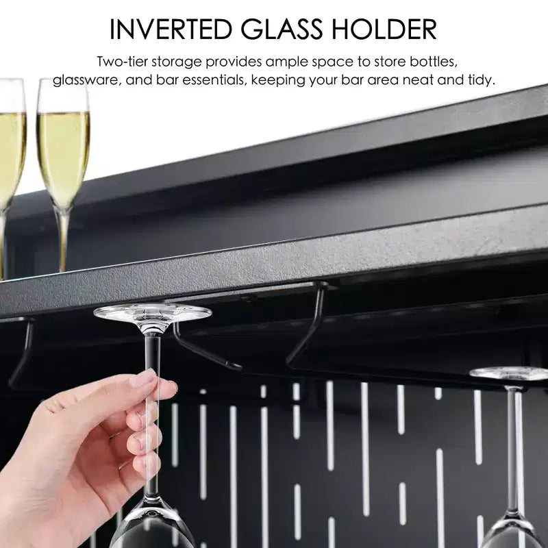 Indoor Bars with Storage Cabinet and Shelves - Black Bar Unit for Kitchen Storage Organization with Shelves