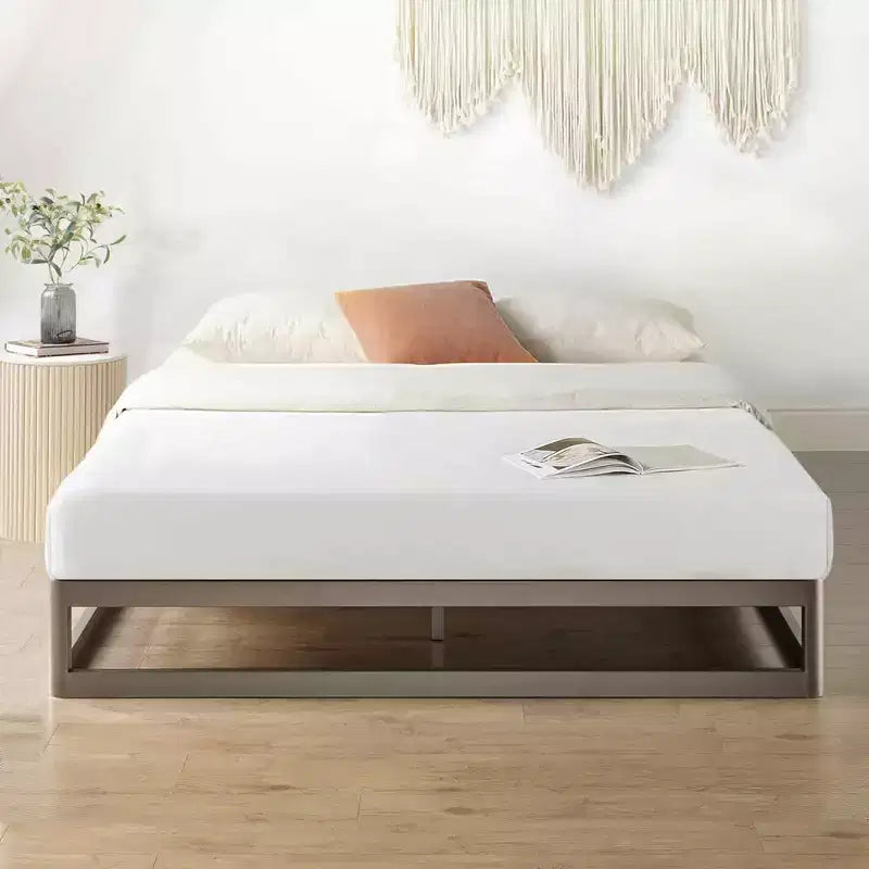 Mellow 9-Inch Metal Platform Bed Frame with Mattress Foundation, King, Gray
