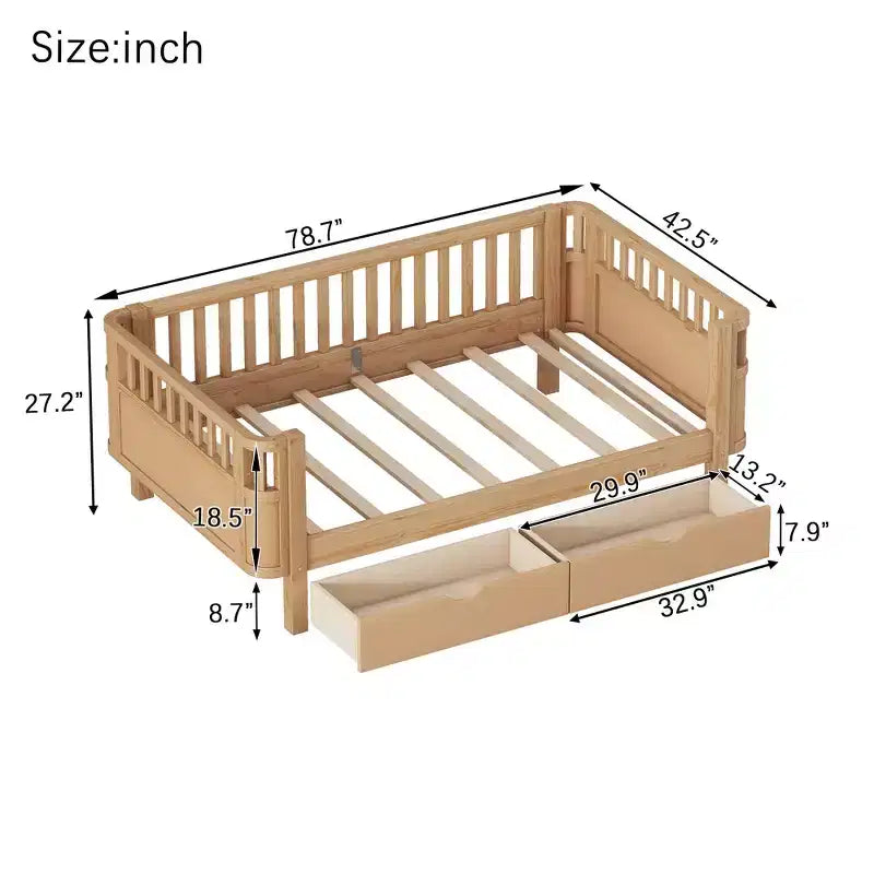 Whisen Modern and Elegant Twin Size Wood Platform Bed with Rails for Girls and Boys