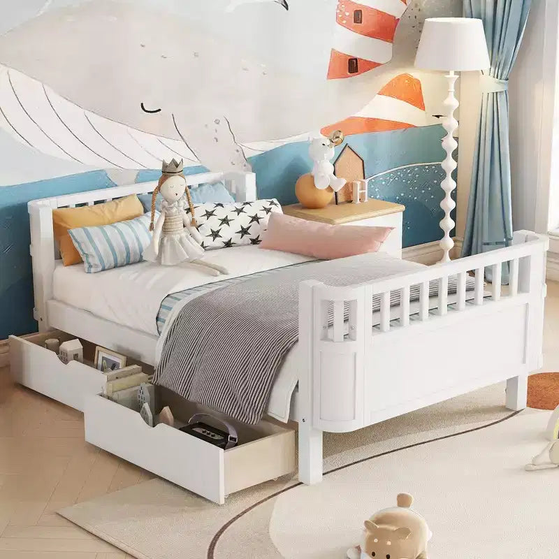 Whisen Modern and Elegant Twin Size Wood Platform Bed with Rails for Girls and Boys