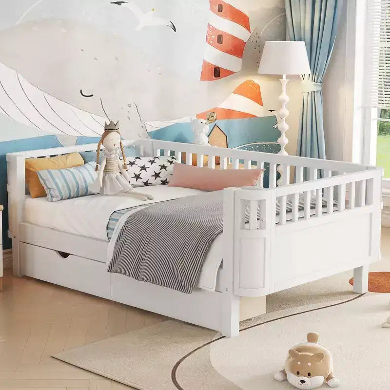Whisen Modern and Elegant Twin Size Wood Platform Bed with Rails for Girls and Boys