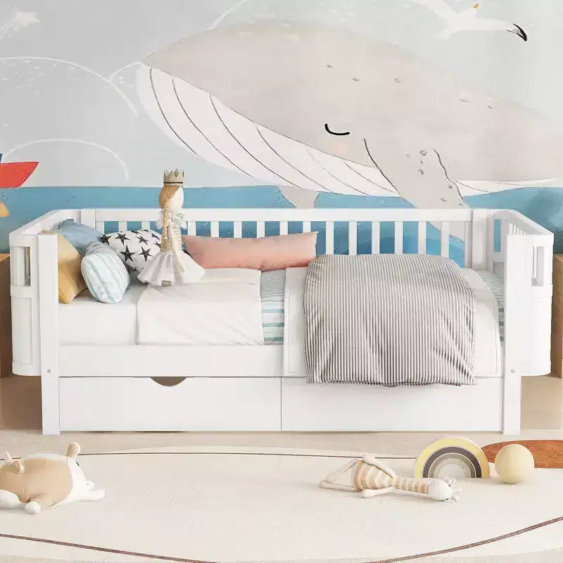 Whisen Modern and Elegant Twin Size Wood Platform Bed with Rails for Girls and Boys