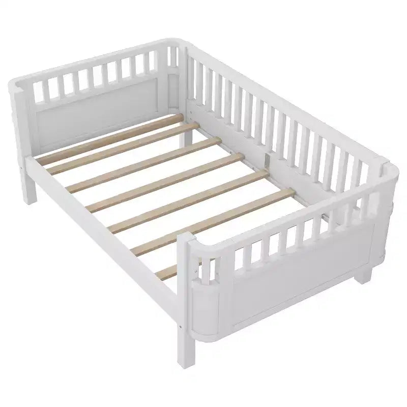 Whisen Modern and Elegant Twin Size Wood Platform Bed with Rails for Girls and Boys