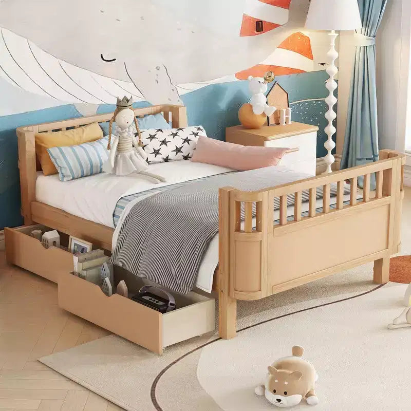 Whisen Modern and Elegant Twin Size Wood Platform Bed with Rails for Girls and Boys