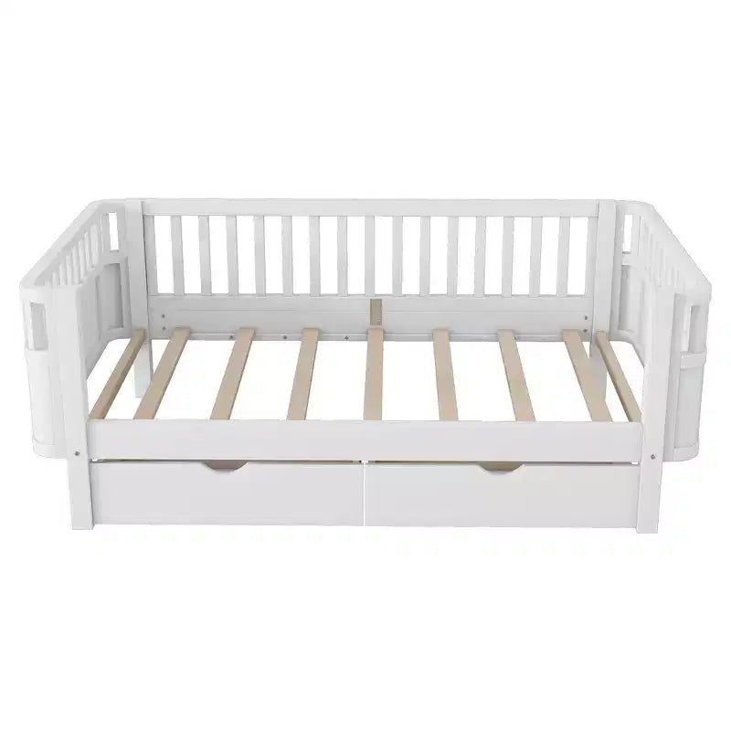 Whisen Modern and Elegant Twin Size Wood Platform Bed with Rails for Girls and Boys