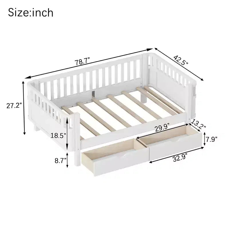 Whisen Modern and Elegant Twin Size Wood Platform Bed with Rails for Girls and Boys