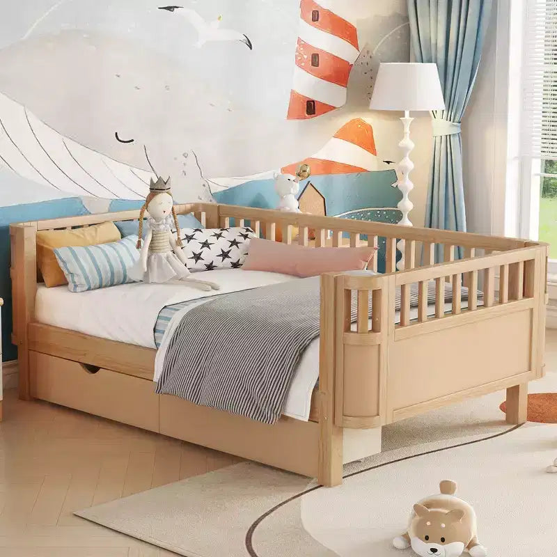 Whisen Modern and Elegant Twin Size Wood Platform Bed with Rails for Girls and Boys