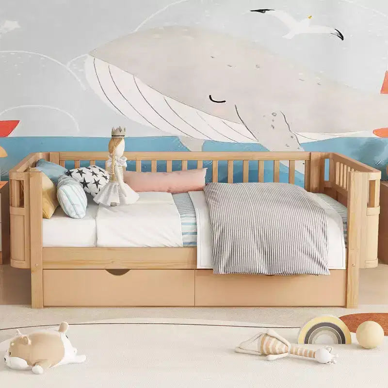 Whisen Modern and Elegant Twin Size Wood Platform Bed with Rails for Girls and Boys