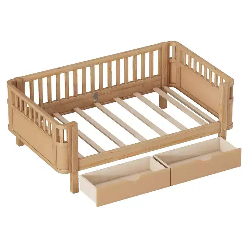 Whisen Modern and Elegant Twin Size Wood Platform Bed with Rails for Girls and Boys