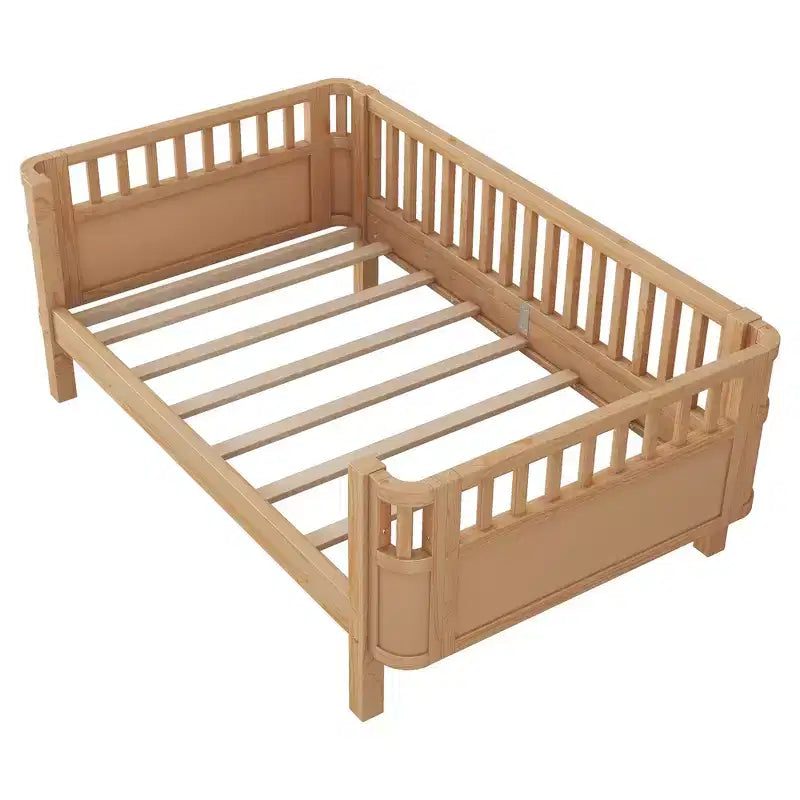 Whisen Modern and Elegant Twin Size Wood Platform Bed with Rails for Girls and Boys