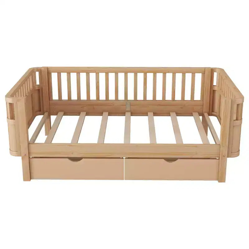 Whisen Modern and Elegant Twin Size Wood Platform Bed with Rails for Girls and Boys