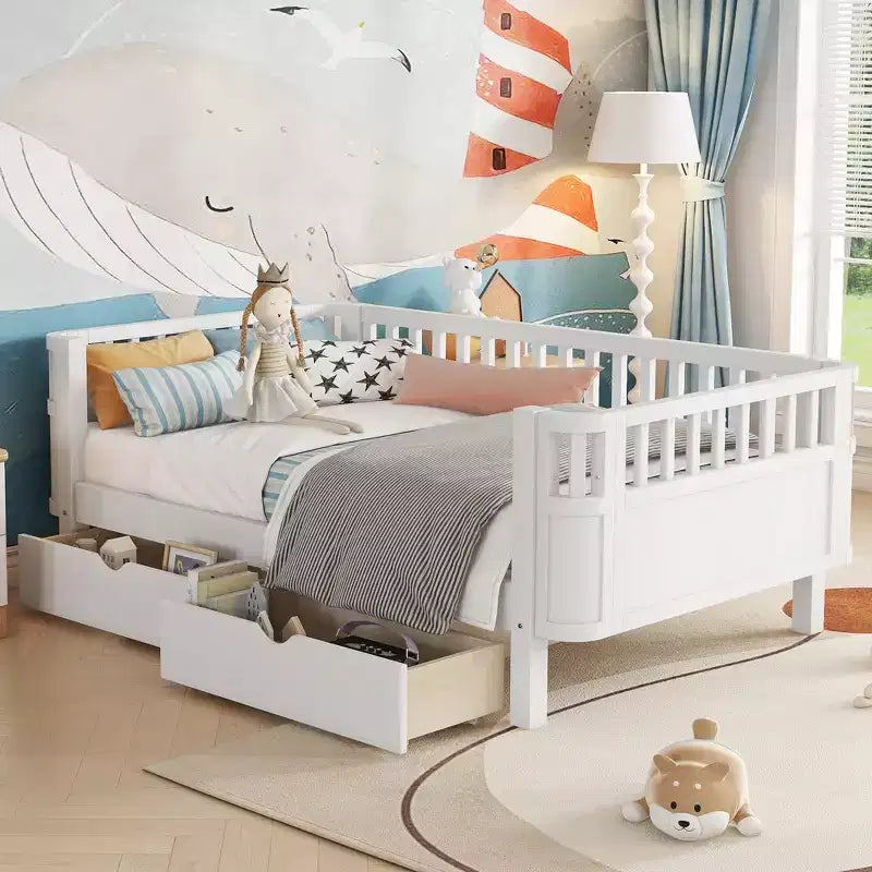 Whisen Modern and Elegant Twin Size Wood Platform Bed with Rails for Girls and Boys