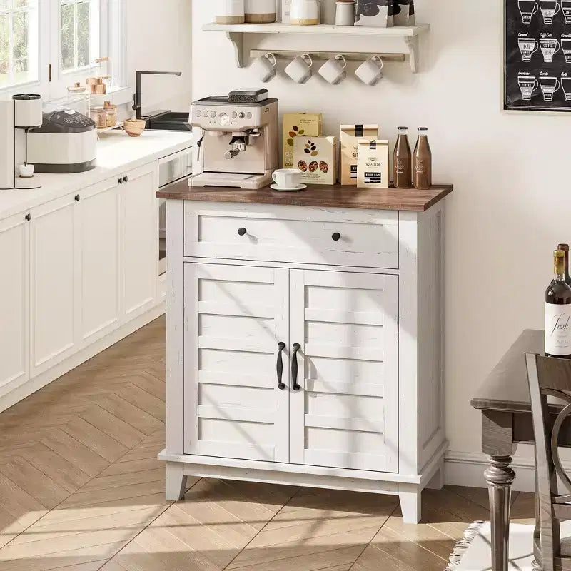 Farmhouse Storage Cabinet Adjustable, with 3-Tier Shelves Style,