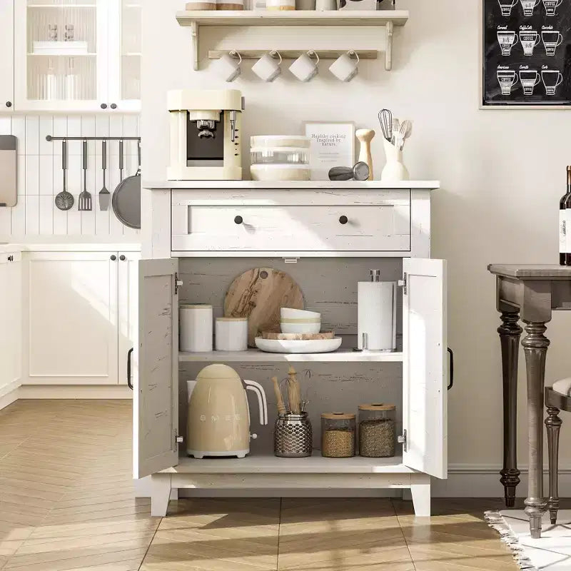 Farmhouse Storage Cabinet Adjustable, with 3-Tier Shelves Style,