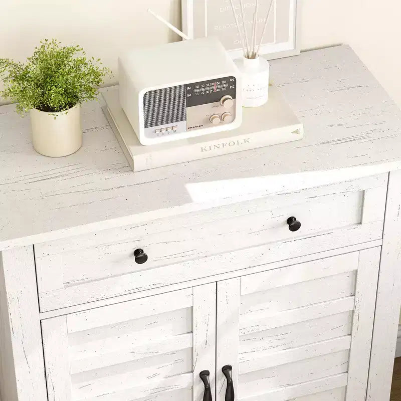Farmhouse Storage Cabinet Adjustable, with 3-Tier Shelves Style,