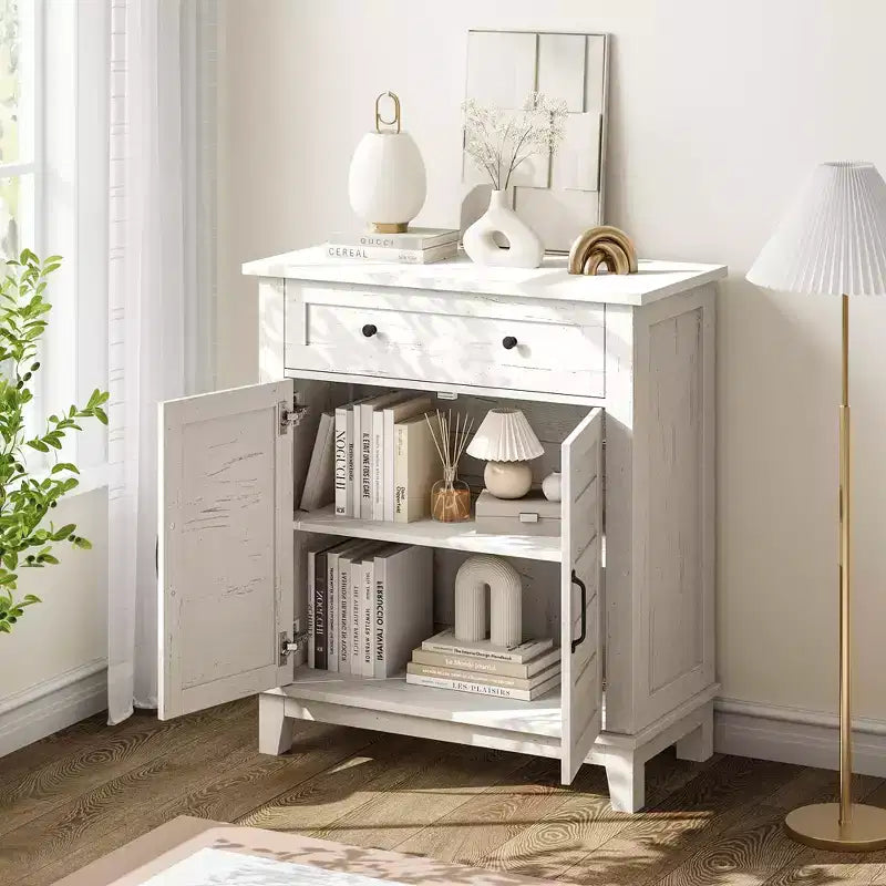 Farmhouse Storage Cabinet Adjustable, with 3-Tier Shelves Style,