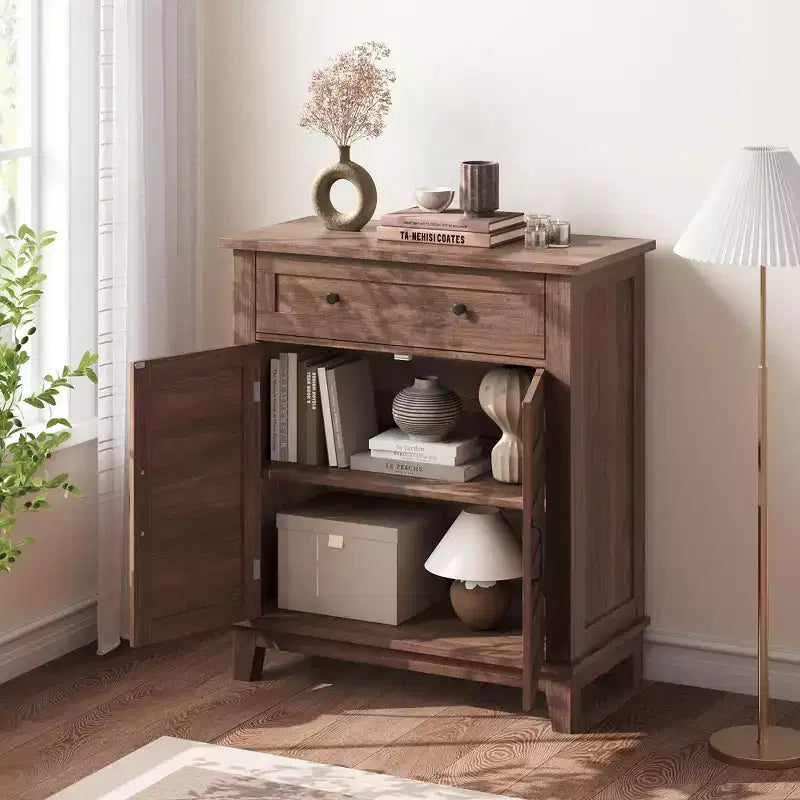 Farmhouse Storage Cabinet Adjustable, with 3-Tier Shelves Style,