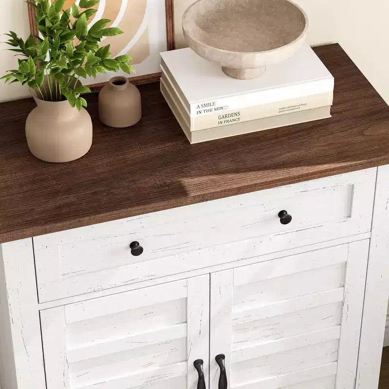 Farmhouse Storage Cabinet Adjustable, with 3-Tier Shelves Style,