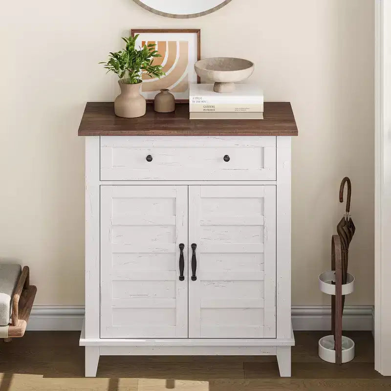 Farmhouse Storage Cabinet Adjustable, with 3-Tier Shelves Style,