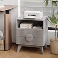 Fluted Nightstand with 2 Drawers & Open Shelf, Modern Wooden Bedside Table for Bedroom, End Table with Storage for Living Room